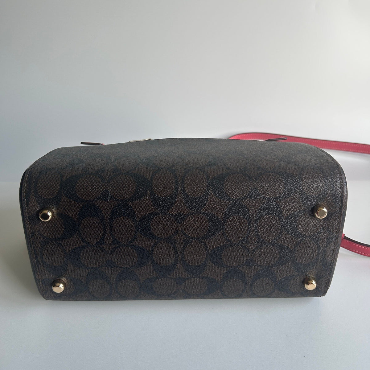 Coach Rowan Satchel Pink Brown Signature Canvas Crossbody Bag F83607
