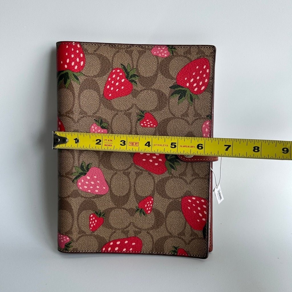 Coach Notebook Cover Signature Canvas Strawberry Print Brown Leather CH490