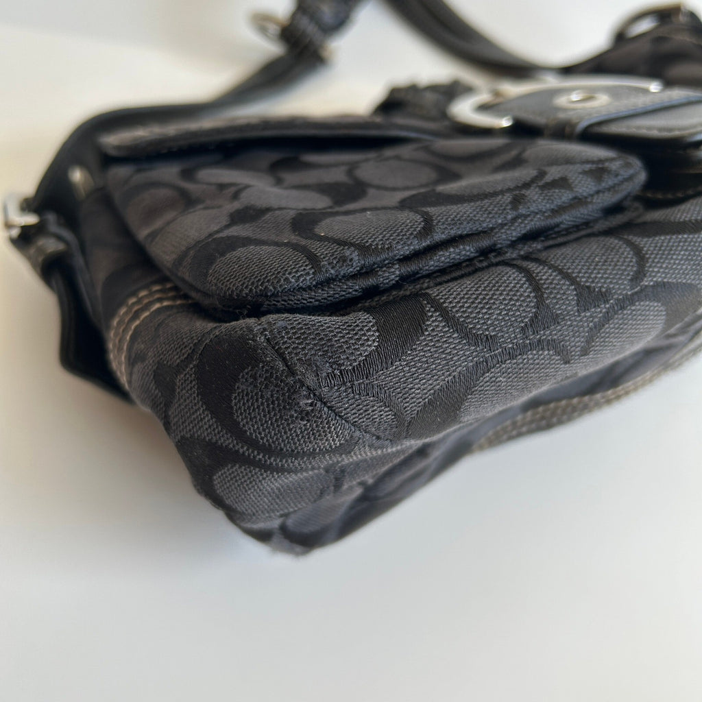 Coach Soho Signature Flap Black Canvas Leather Shoulder Bag 6314