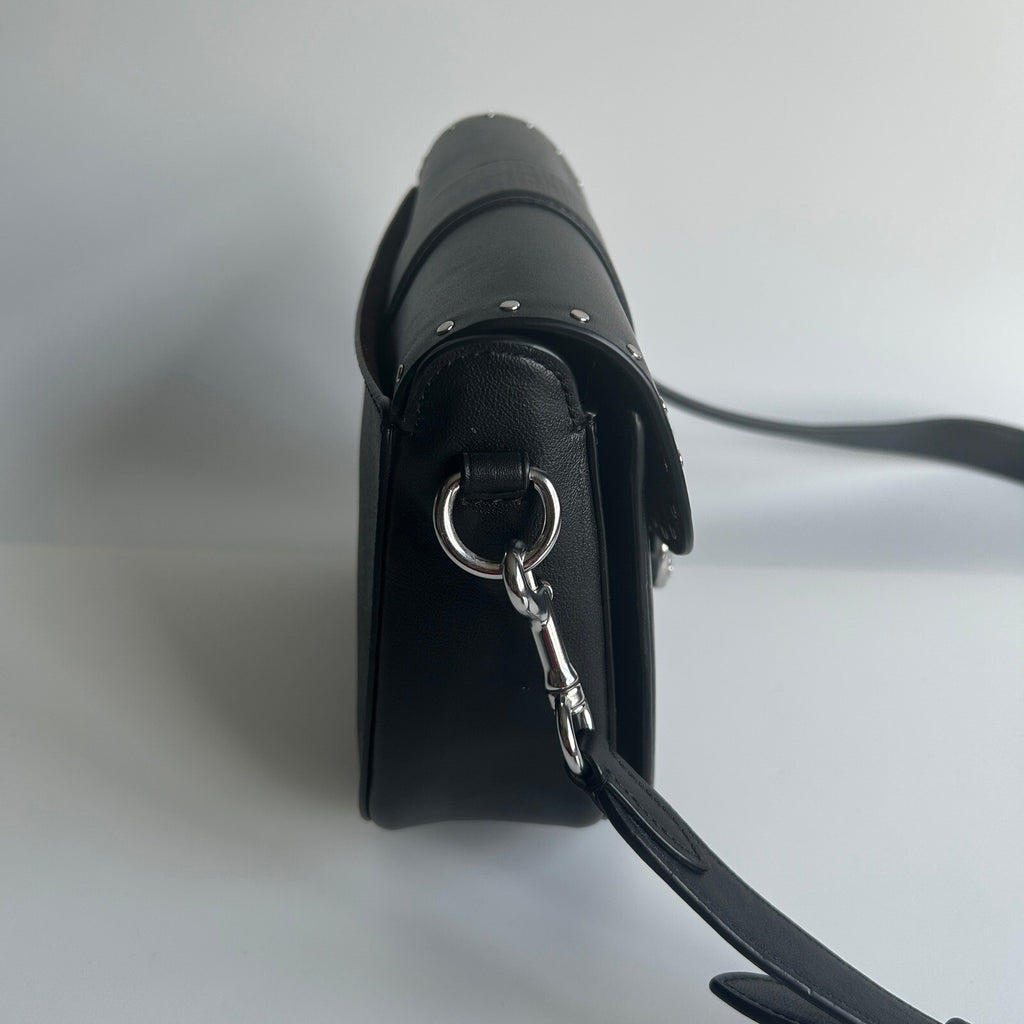 Coach Georgie Saddle Bag Black Colorblock Canvas Leather Rivets C3593