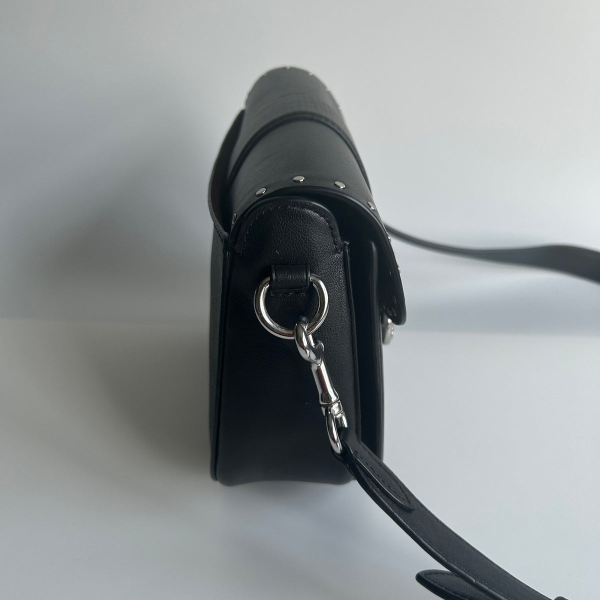 Coach Georgie Saddle Bag Black Colorblock Canvas Leather Rivets C3593