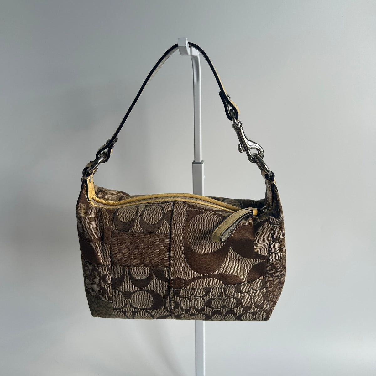 Coach Signature Patchwork Brown Canvas Demi Baguette 40914