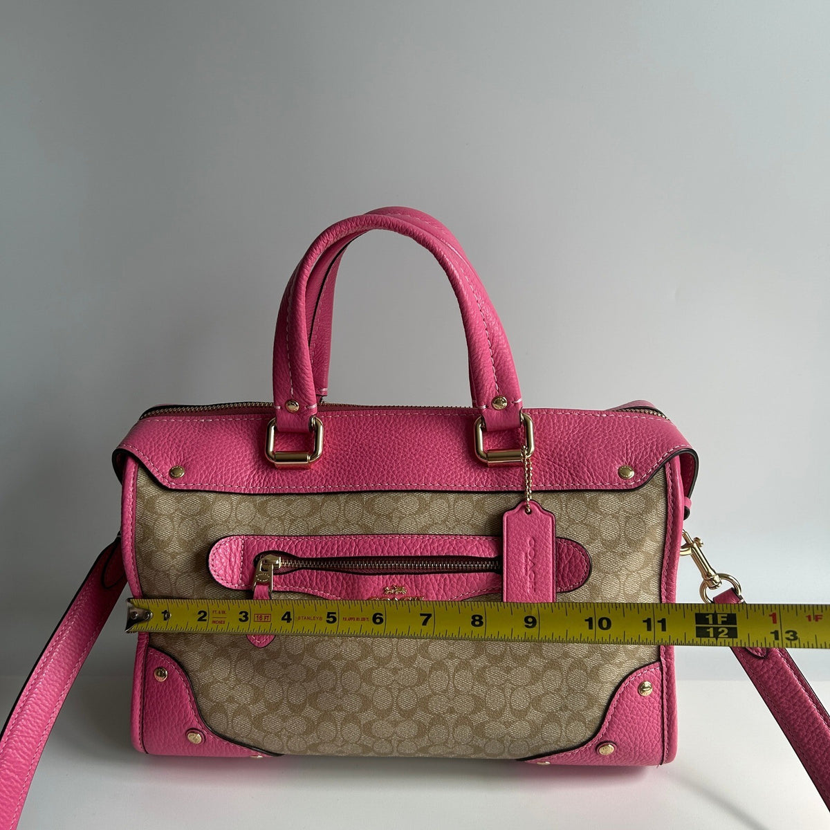 Coach Millie Satchel Light Khaki Petunia Pink Signature Canvas Bag CE637