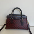 Coach Darcie Carryall Oxblood Burgundy Black Signature Canvas Bag CH488