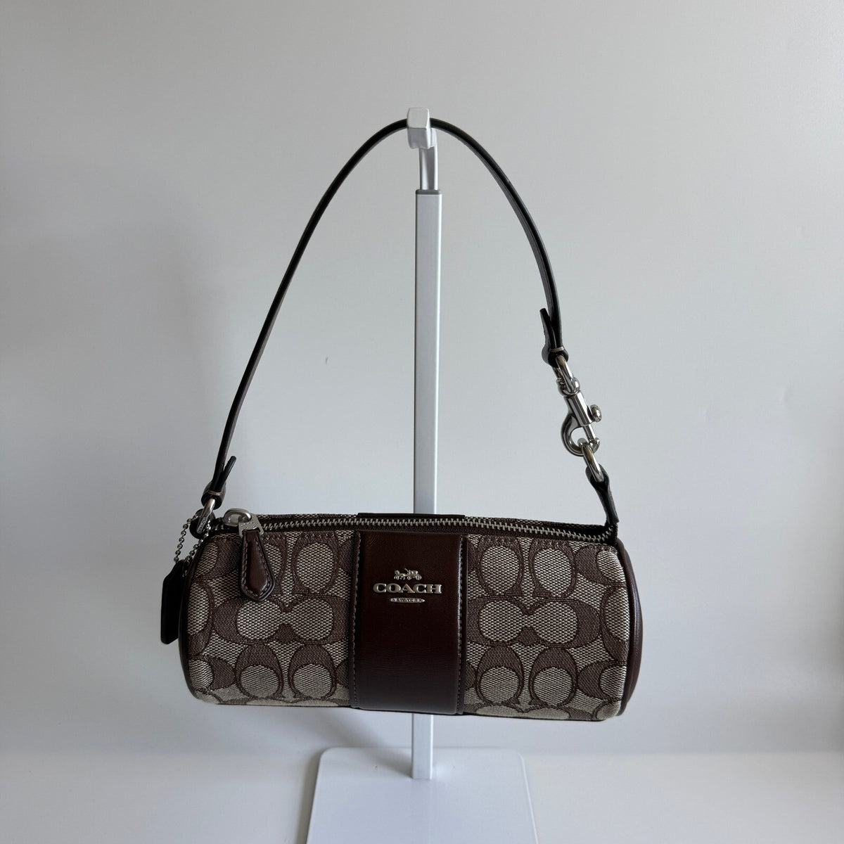Coach Nolita Barrel Bag Oak Maple Signature Jacquard CU989 Small Shoulder Bag