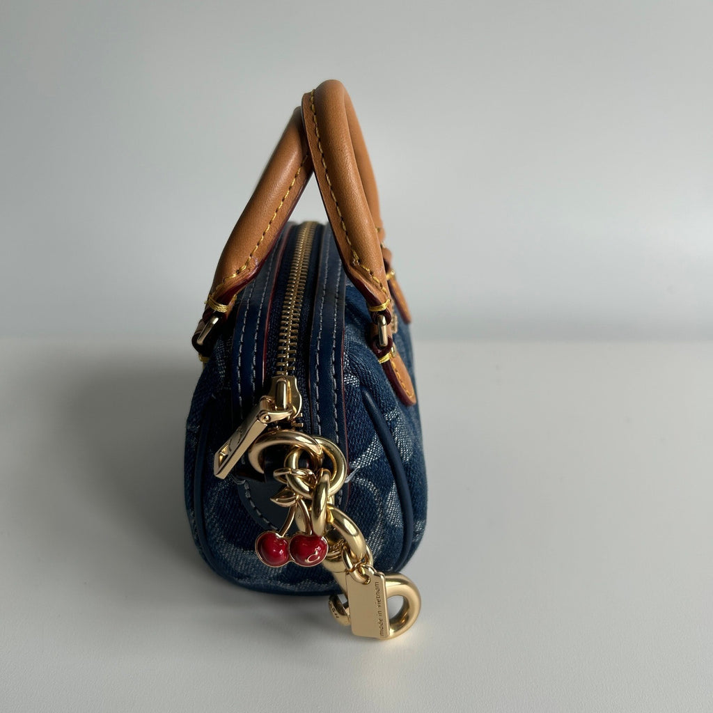 Coach Mini Rowan Bag Charm Blue Signature Denim Keychain CZ083