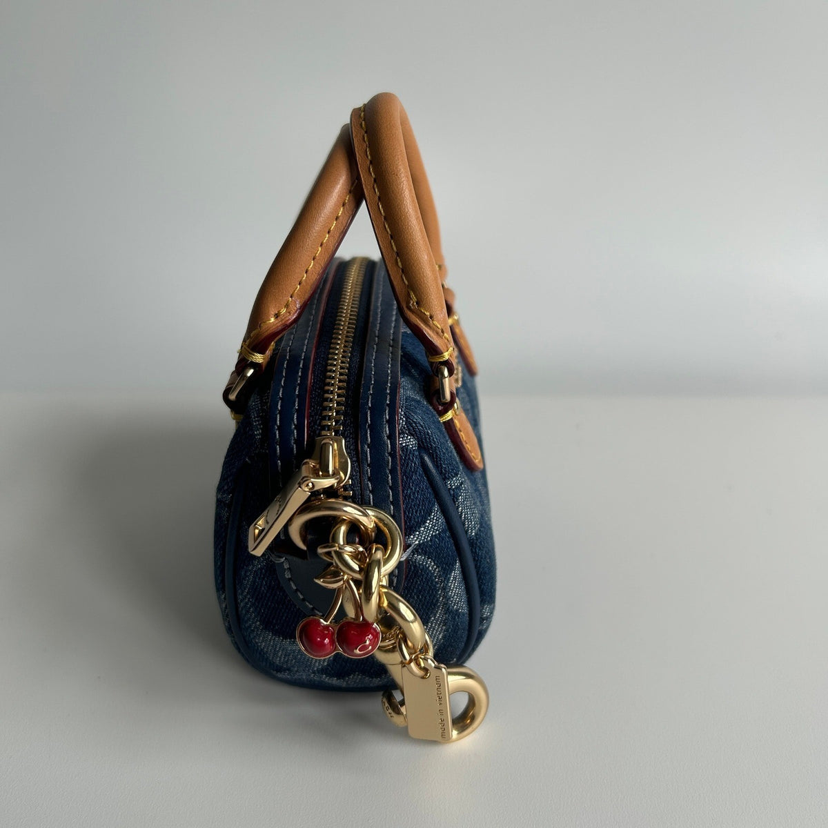 Coach Mini Rowan Bag Charm Blue Signature Denim Keychain CZ083