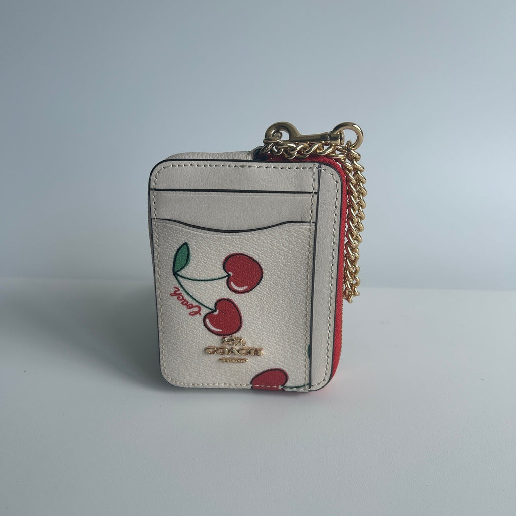 Coach Zip Card Case Chalk Multi Leather Wallet CF409