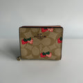 Coach Snap Wallet Wild Strawberry Khaki Multi Signature Canvas C8605