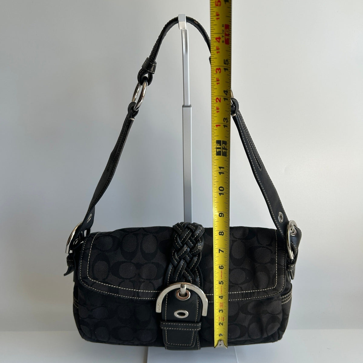 Coach Soho Signature Flap Black Canvas Leather Shoulder Bag 6314