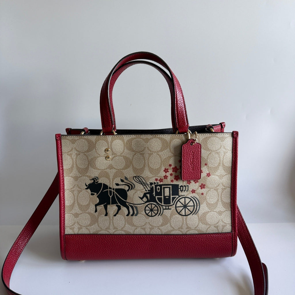 Coach Dempsey Carryall Khaki Red Signature Canvas Tote C2181 Lunar New Year Ox