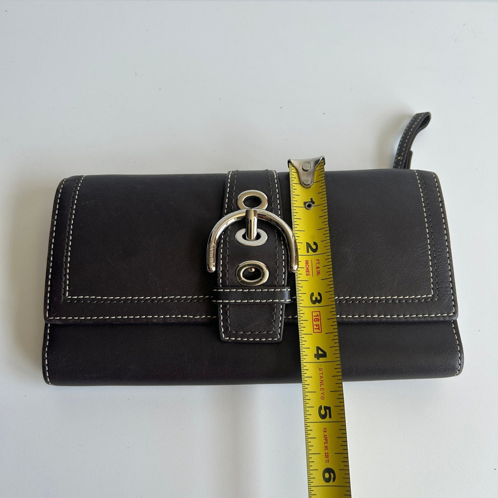 Coach Soho Brown Leather Buckle Slim Wallet Vintage Organizer