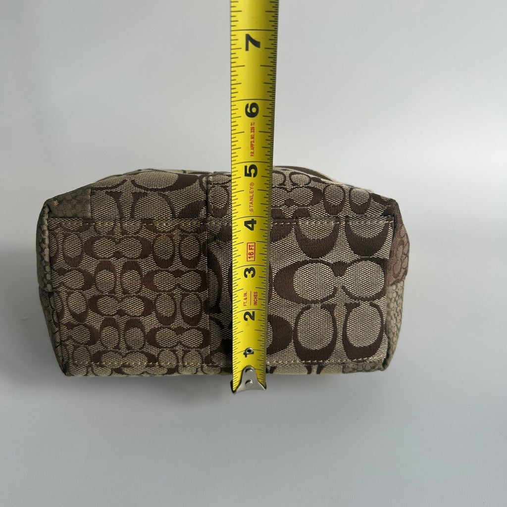 Coach Signature Patchwork Brown Canvas Demi Baguette 40914