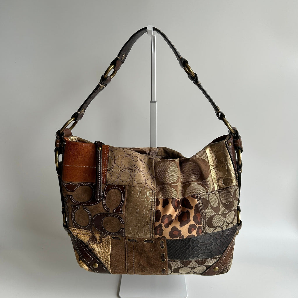 Coach Carly Patchwork Brown Mixed Media Hobo Bag 11496