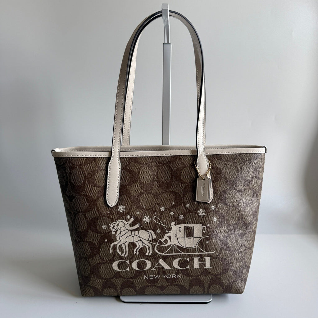 Coach Mini City Tote Khaki Chalk Signature Canvas Horse and Sleigh CM183 Bag
