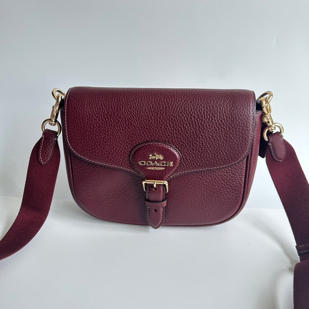 Coach Amelia Saddle Bag Merlot Red Pebbled Leather Crossbody Handbag CP107