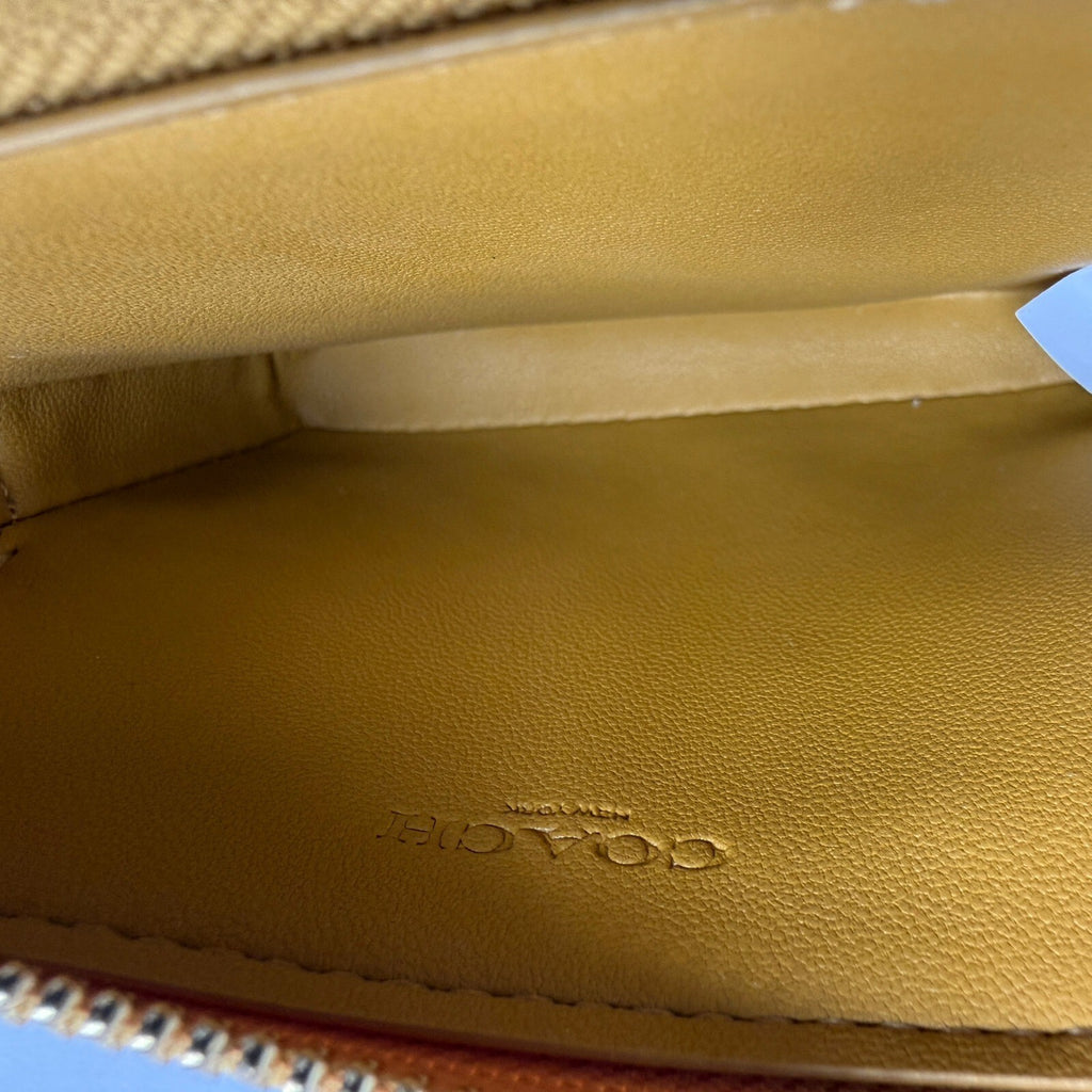 Coach Zip Card Case Wallet with Chain Ochre Yellow Pebble Leather 6303