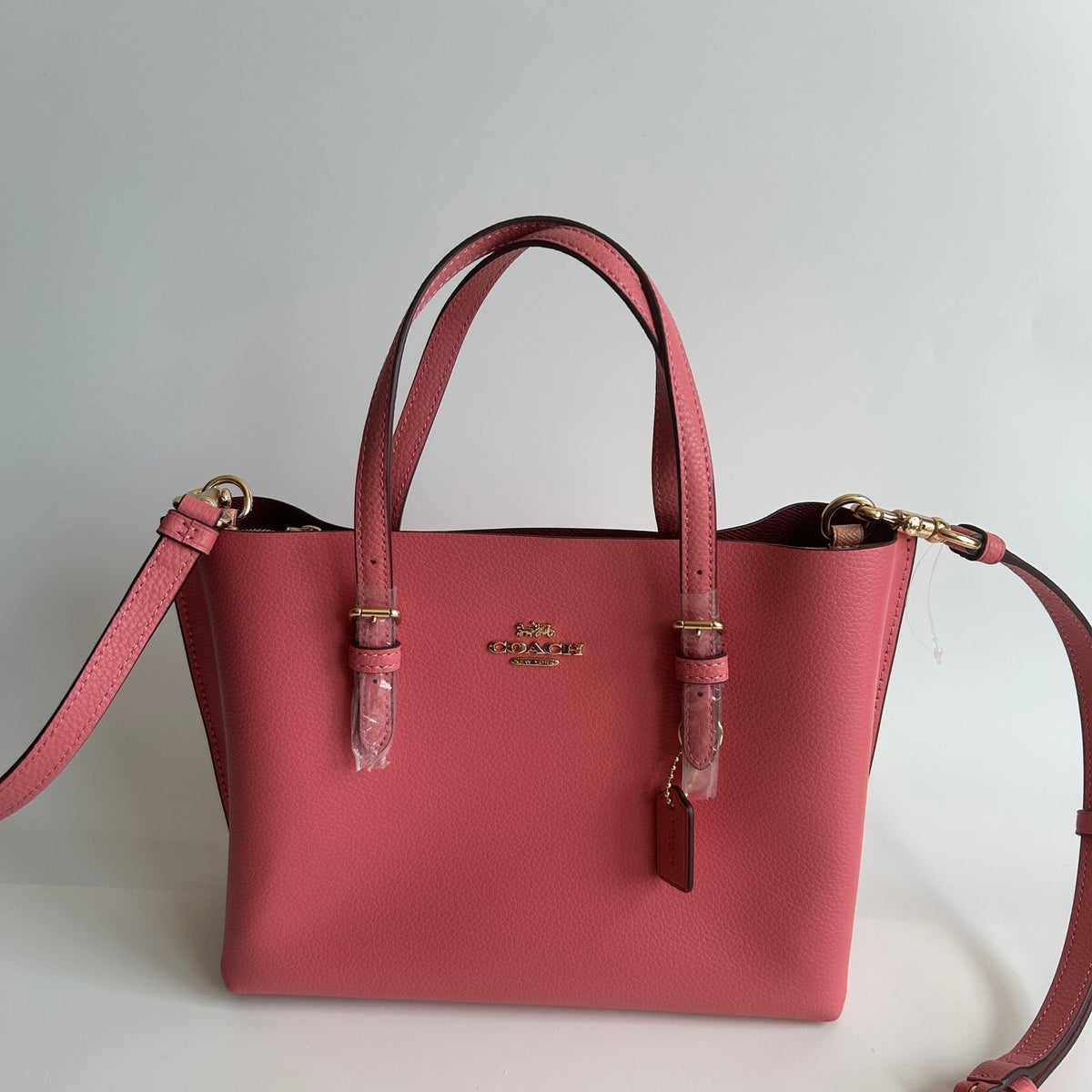 Coach Mollie Tote 25 Pink Taffy Pebble Leather Crossbody Bag C4084