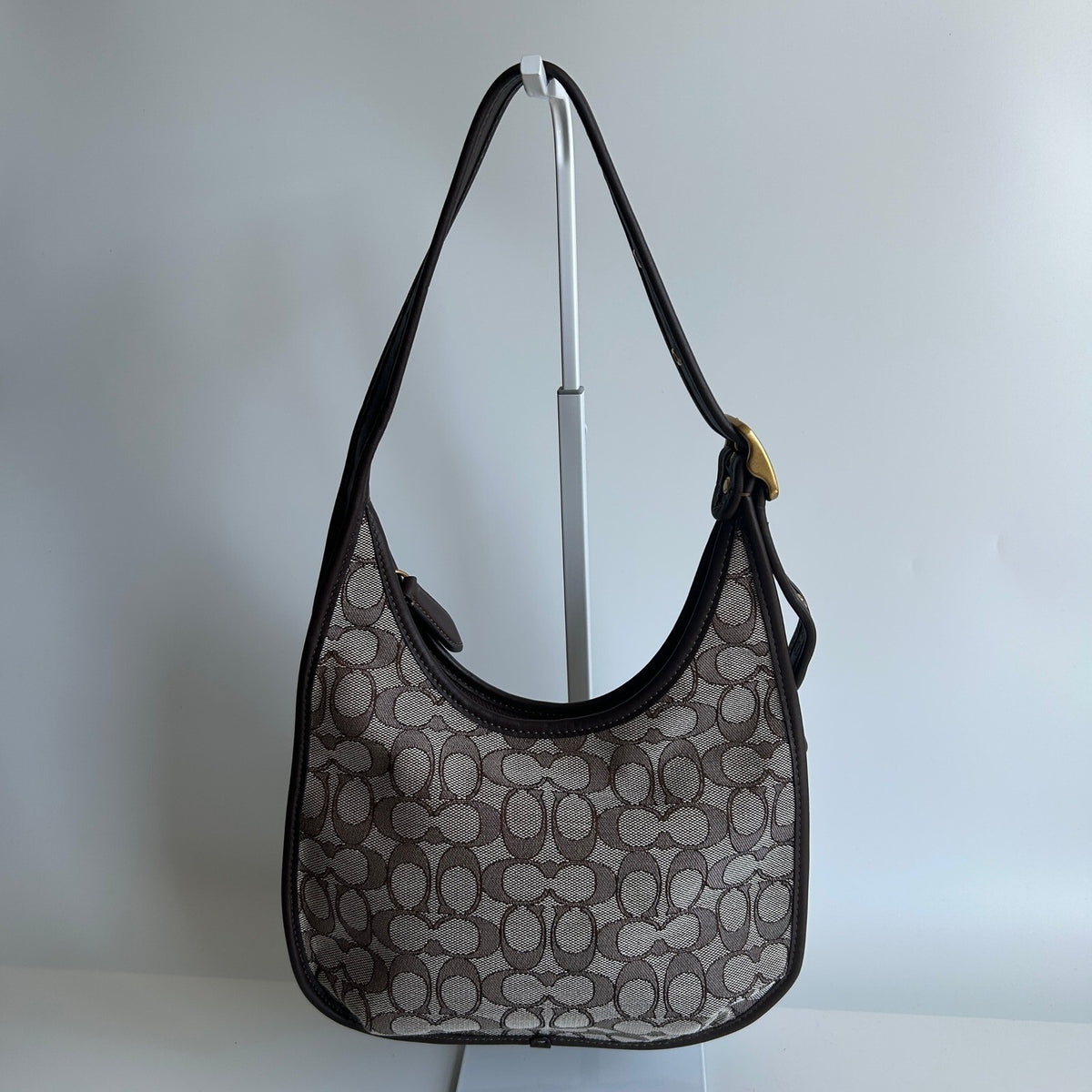 Coach Ergo Curve Zip Hobo Brown Signature Jacquard Shoulder Bag C2588