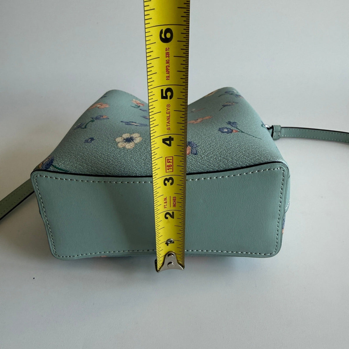 Coach Mini Town Bucket Bag Light Teal Floral Leather C8608 Crossbody
