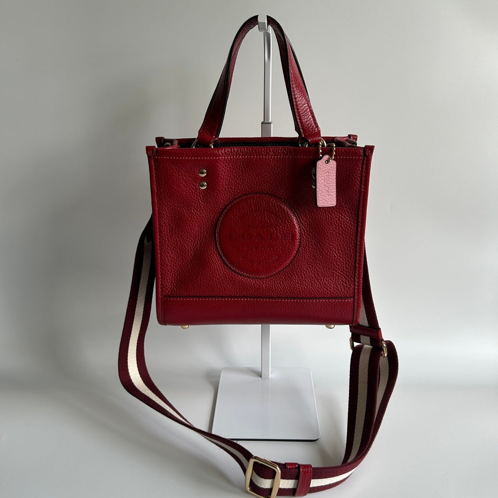 Coach Dempsey Tote 22 Red Refined Pebble Leather Bag C7683