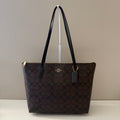 Coach Zip Top Tote Brown Black Signature Canvas Bag 4455