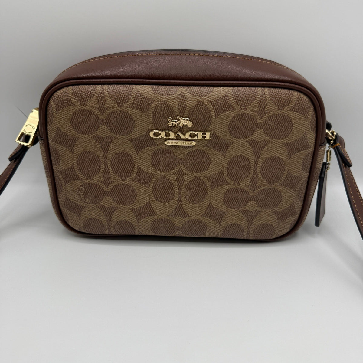 Coach Mini Jamie Camera Bag Khaki Signature Canvas Crossbody CY752