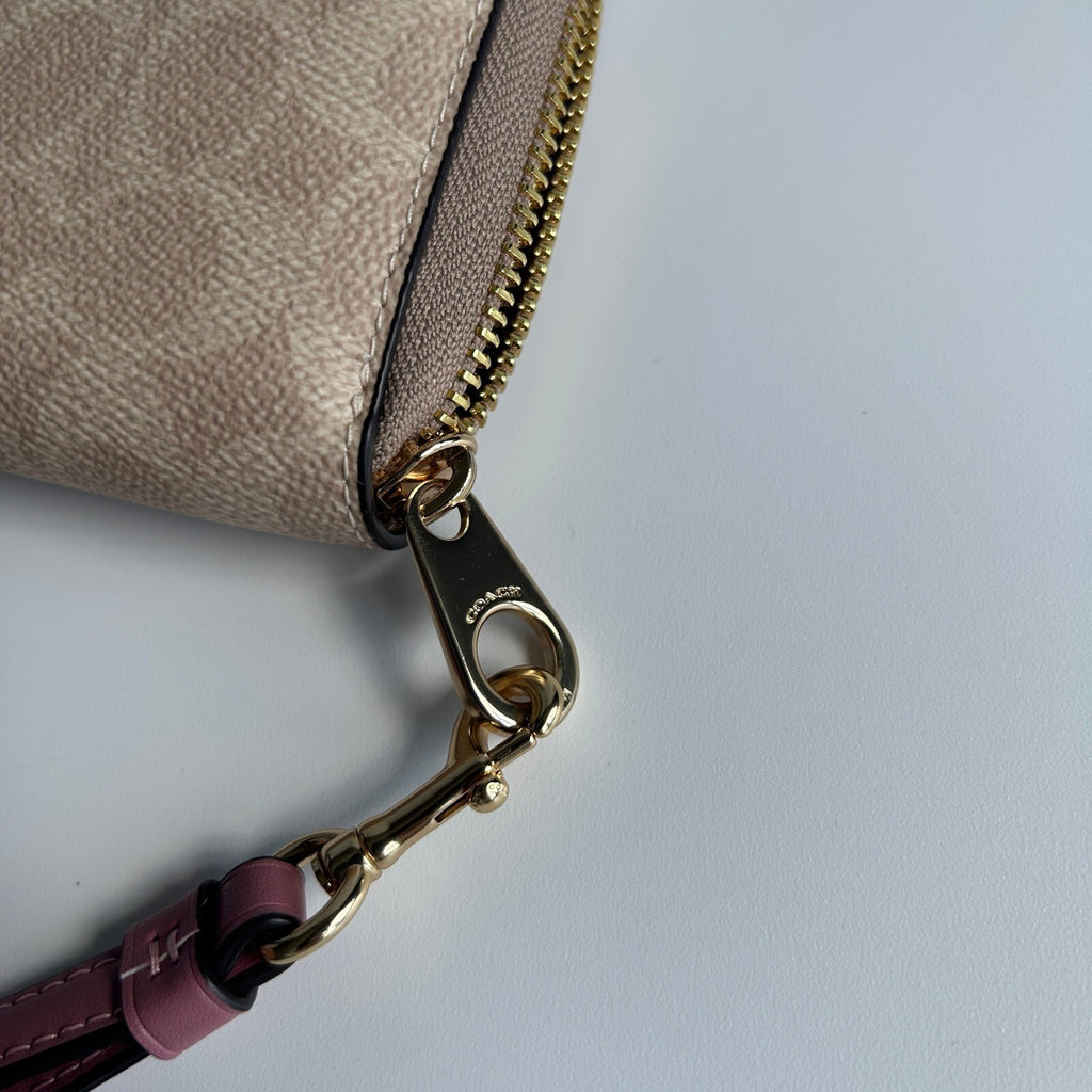Coach Long Zip Around Wallet Khaki Berry Signature Canvas C4452