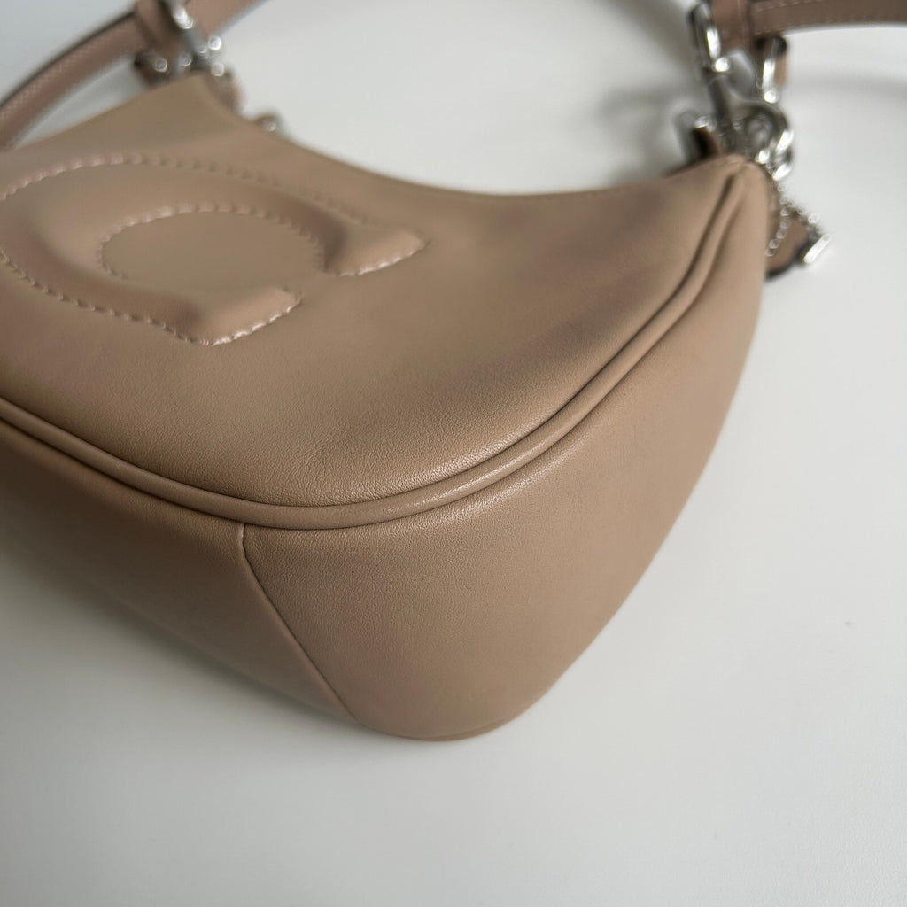 Coach Teri Shoulder Bag Taupe Beige Leather CR099 Debossed C Crossbody