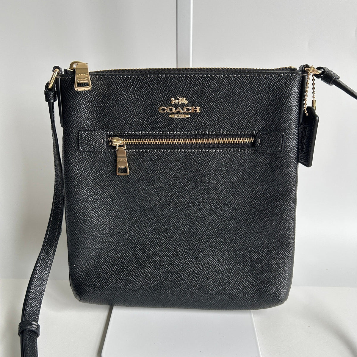 Coach Mini Rowan File Crossbody Shoulder Bag Black Crossgrain Leather CE871