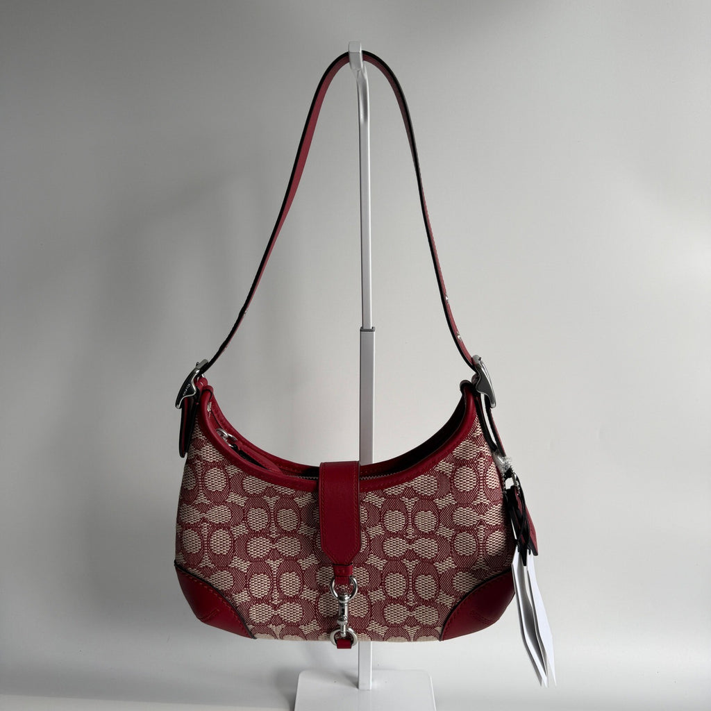 Coach Hamptons Hobo Ruby Ivory Signature Jacquard Shoulder Bag CY931