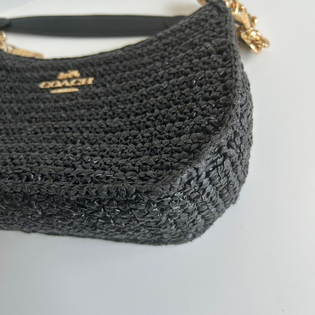 Coach Teri Shoulder Bag Black Woven Straw Crossbody Handbag CB117