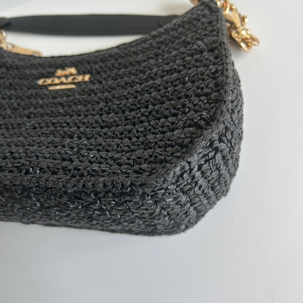 Coach Teri Shoulder Bag Black Woven Straw Crossbody Handbag CB117
