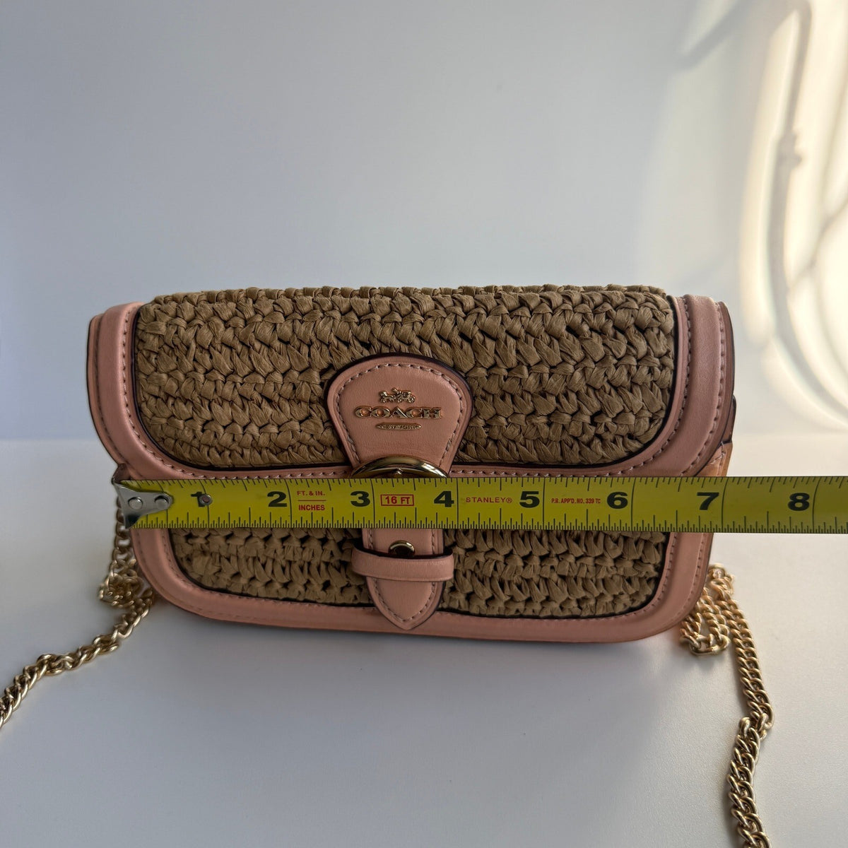 Coach Kleo Crossbody Natural Faded Blush Straw Leather C9925 Bag