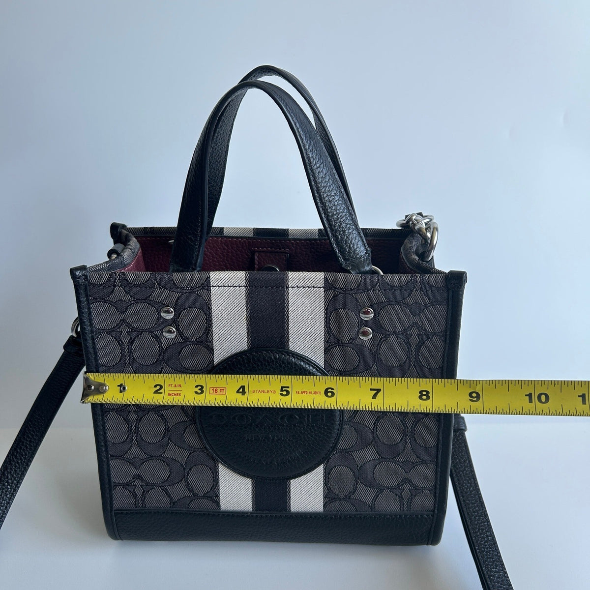 Coach Dempsey Tote 22 Black Signature Jacquard Stripe Bag C8417
