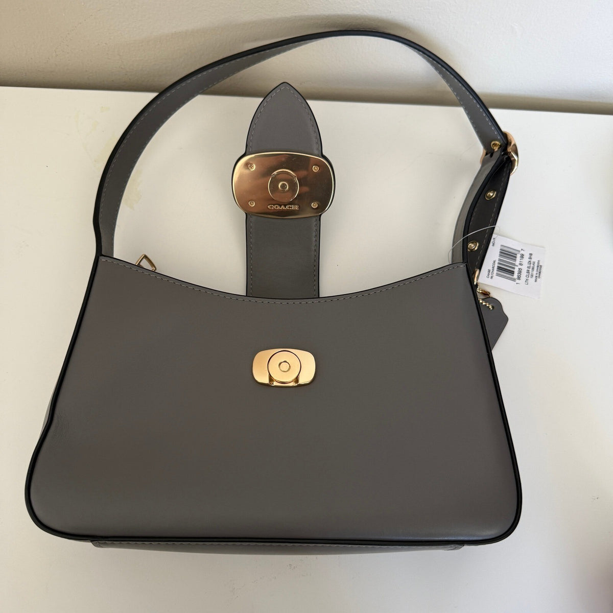 Coach Eliza Shoulder Bag Charcoal Grey Leather CAA92 Small Handbag Purse