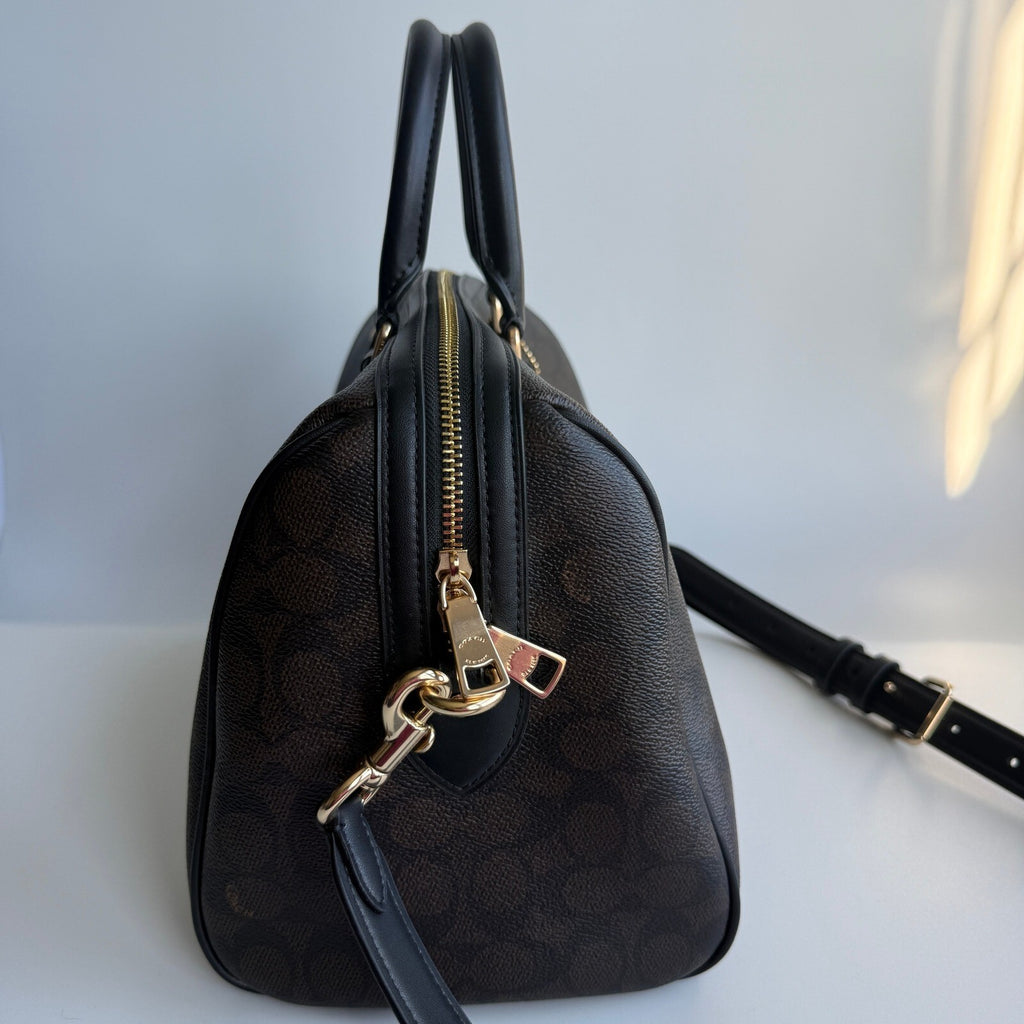 Coach Large Rowan Satchel Walnut Black Signature Canvas CV959