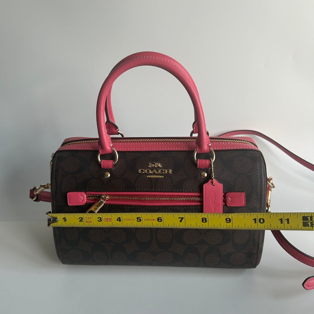 Coach Rowan Satchel Pink Brown Signature Canvas Crossbody Bag F83607