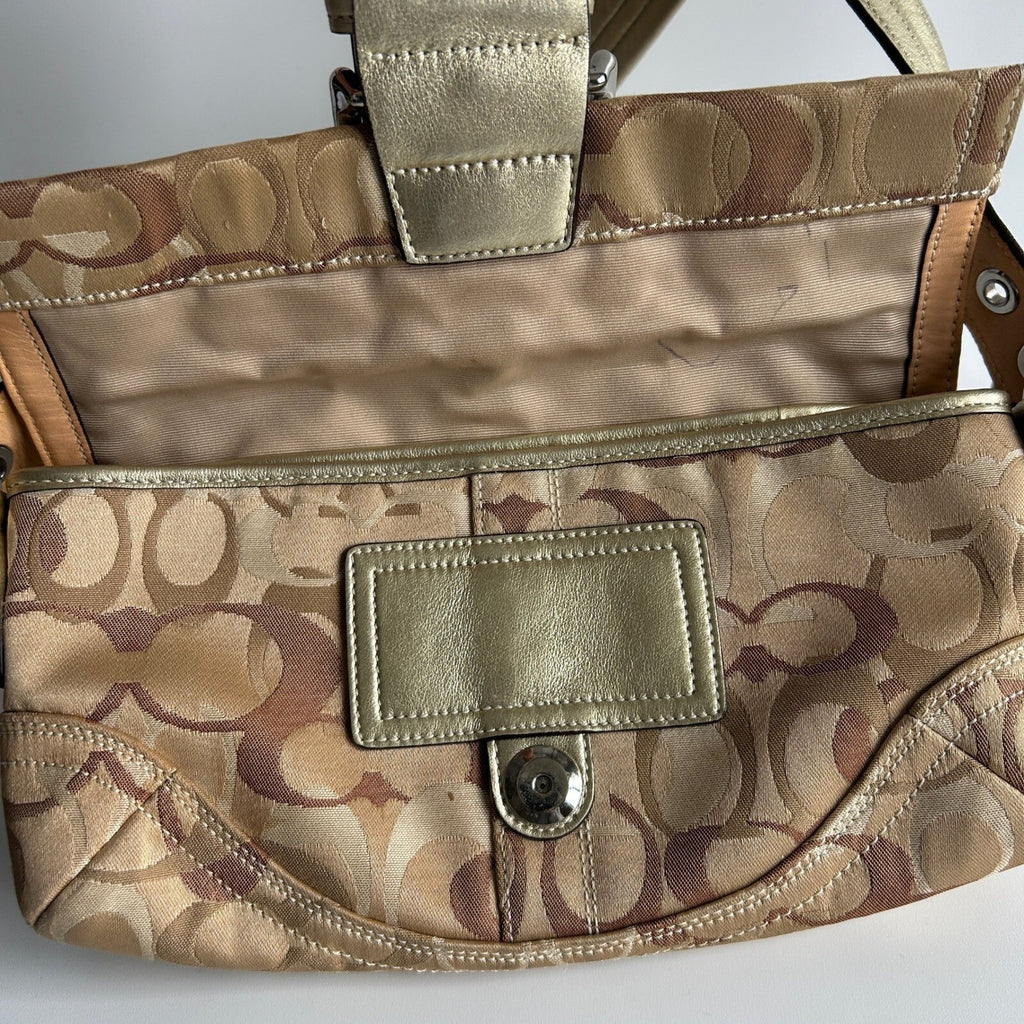 Coach Soho Tan Gold Canvas Leather Shoulder Bag 0492 Good