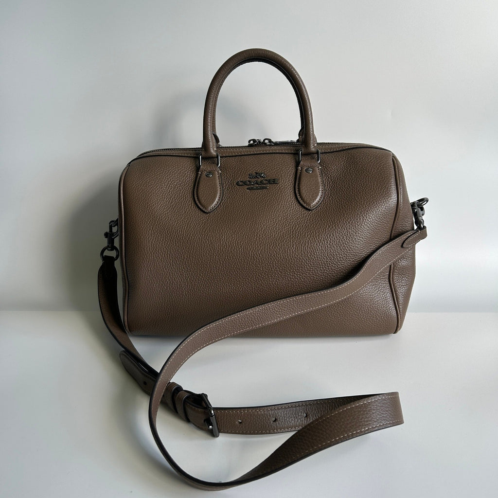 Coach Large Rowan Satchel Dark Stone Pebble Leather Bag CV960