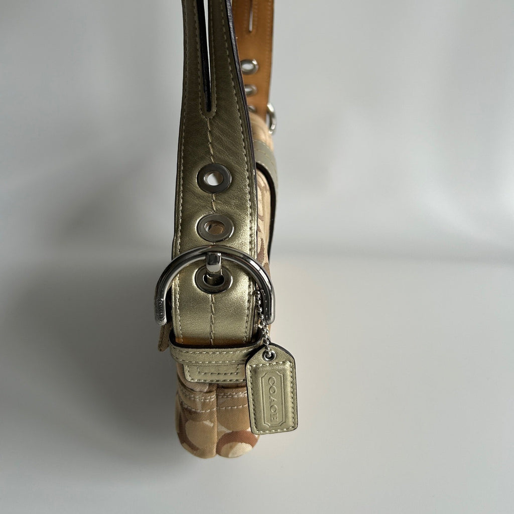 Coach Soho Tan Gold Canvas Leather Shoulder Bag 0492 Good