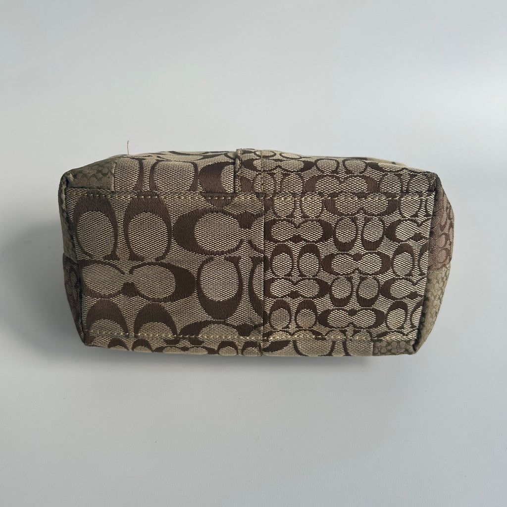Coach Signature Patchwork Brown Canvas Demi Baguette 40914