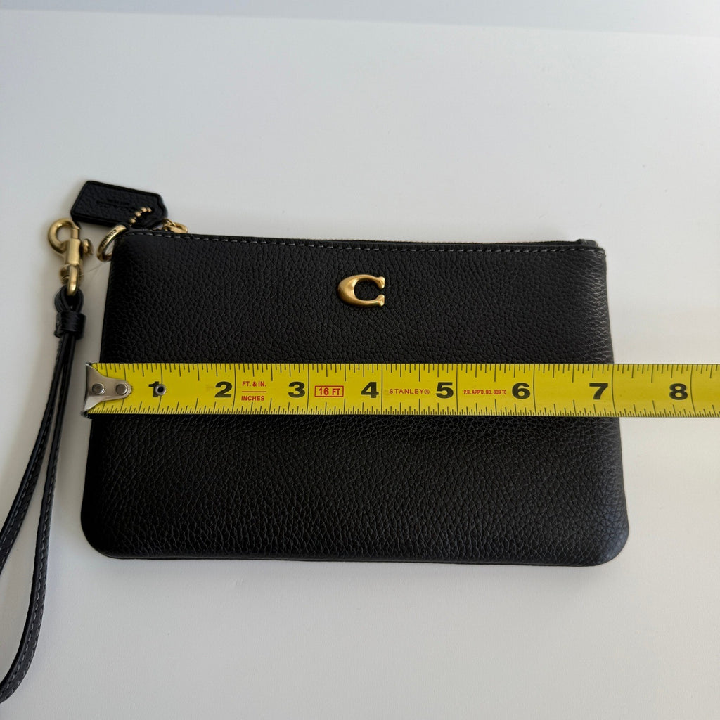Coach Essential Small Wristlet Black Polished Pebble Leather Bag CH818
