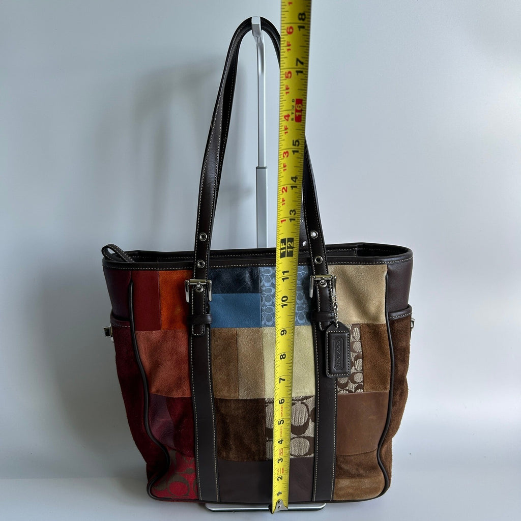Coach Vintage Signature Patchwork Gallery Tote Multi Suede Leather F11408
