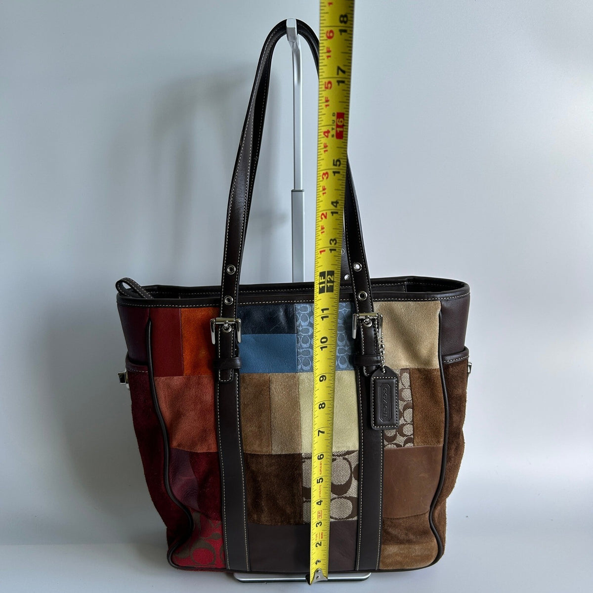 Coach Vintage Signature Patchwork Gallery Tote Multi Suede Leather F11408