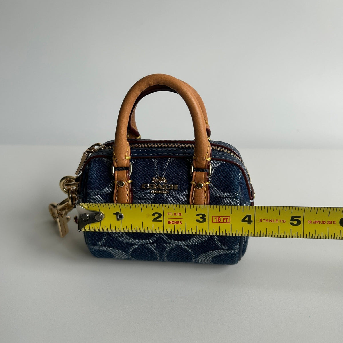 Coach Mini Rowan Bag Charm Blue Signature Denim Keychain CZ083