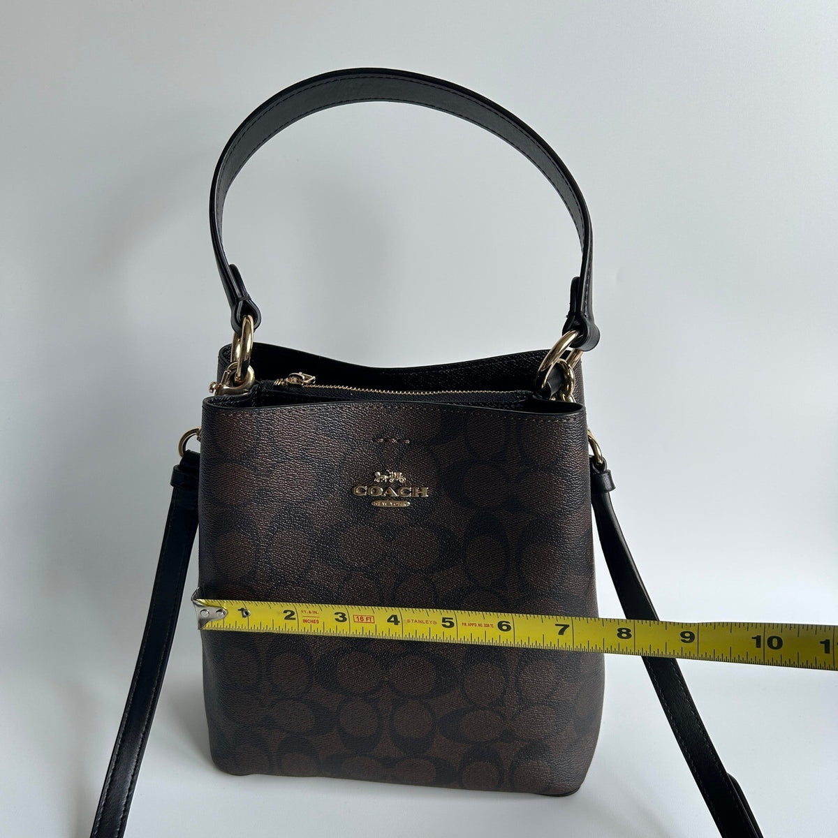 Coach Small Town Bucket Bag Brown Black Signature Canvas Crossbody 2312