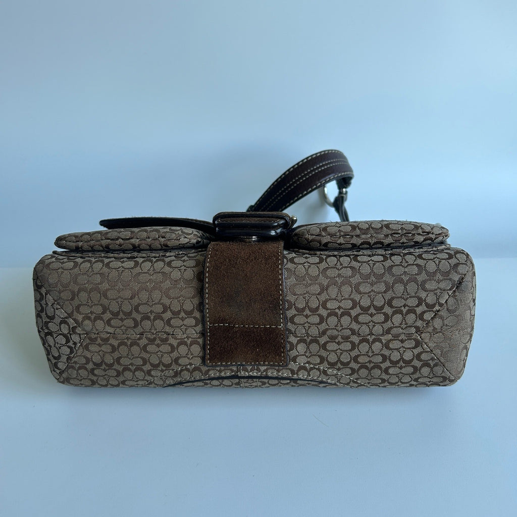 Coach Soho Brown Signature Canvas Suede Flap Bag F10925