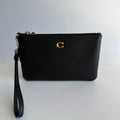 Coach Essential Small Wristlet Black Polished Pebble Leather Bag CH818