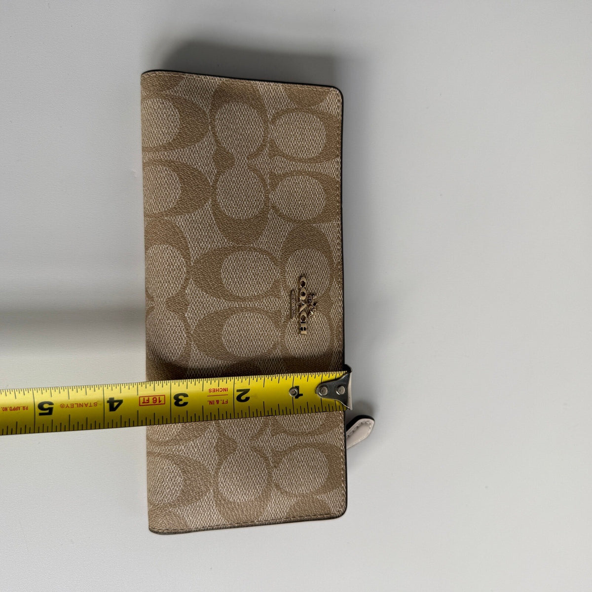 Coach Slim Wallet Khaki Signature Canvas Smooth Leather C3549